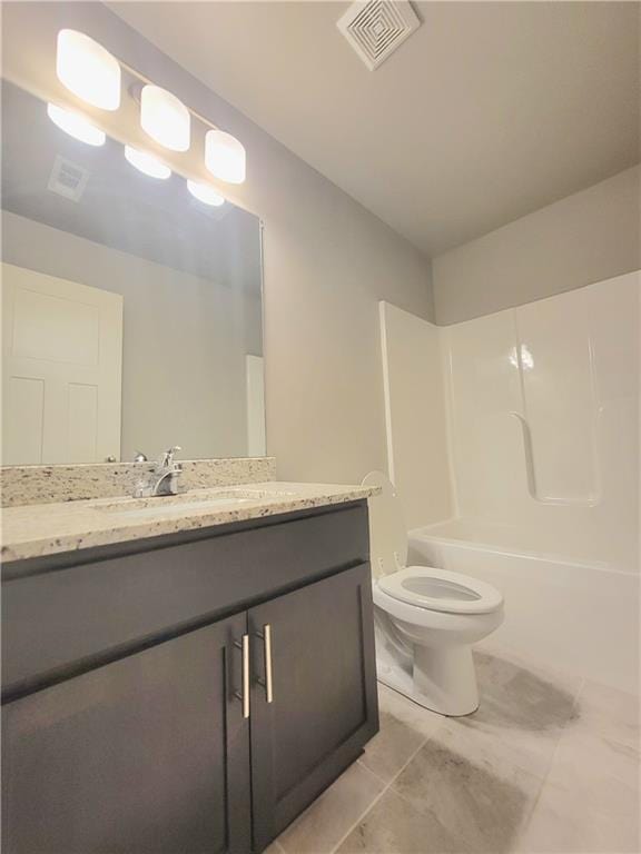 full bathroom with toilet,  shower combination, and vanity