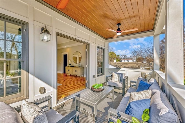 view of patio / terrace with a ceiling fan and an outdoor hangout area