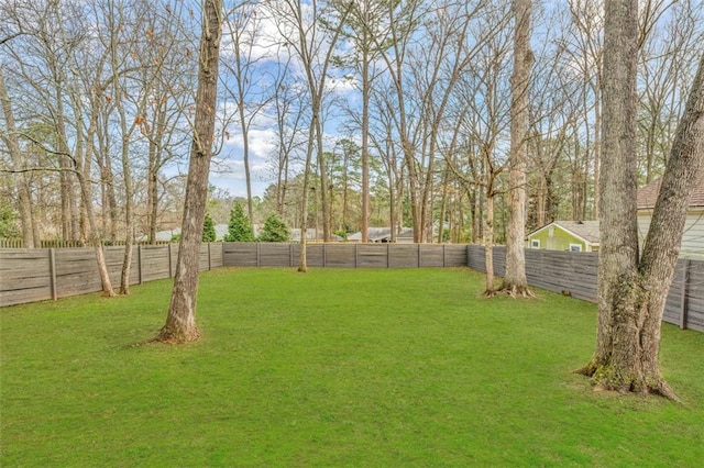 view of yard with a fenced backyard