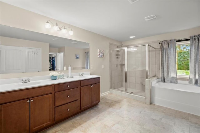 1709 Grove Ct SE, Conyers, GA 30013 - full bathroom featuring a shower stall, a garden tub, double vanity, and a closet