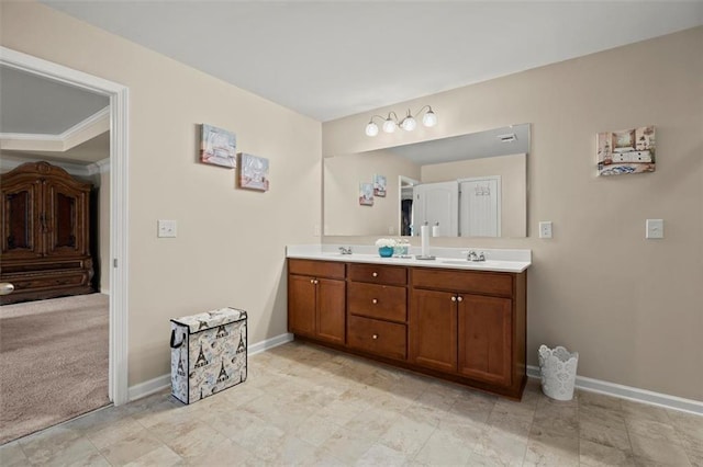 1709 Grove Ct SE, Conyers, GA 30013 - full bathroom featuring double vanity, baseboards, and ornamental molding