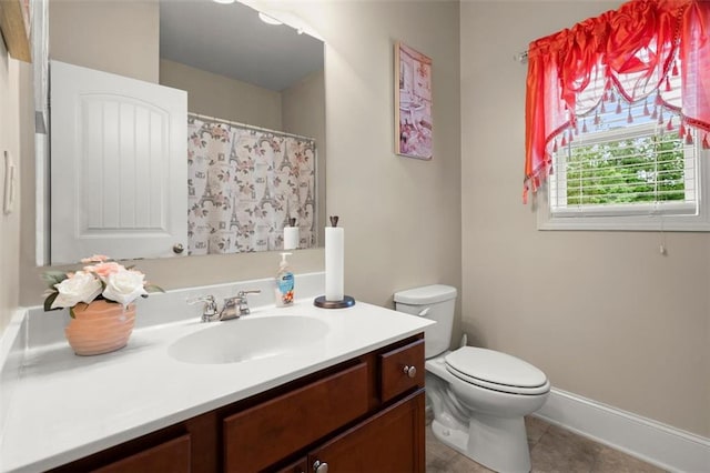 1709 Grove Ct SE, Conyers, GA 30013 - full bath with vanity, toilet, tile patterned flooring, and a shower with curtain
