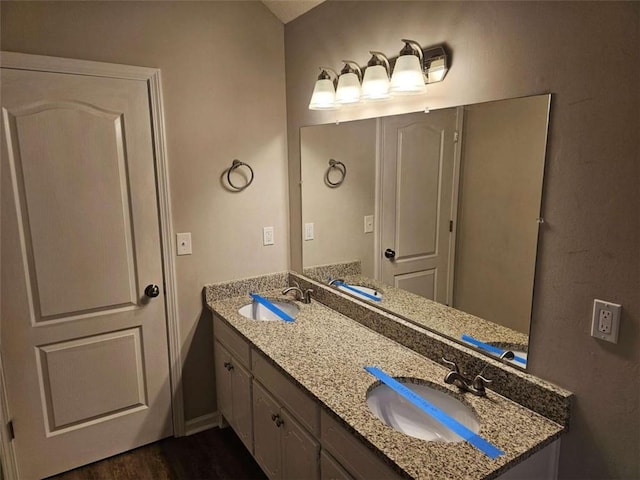 bathroom featuring vanity and wood-type flooring