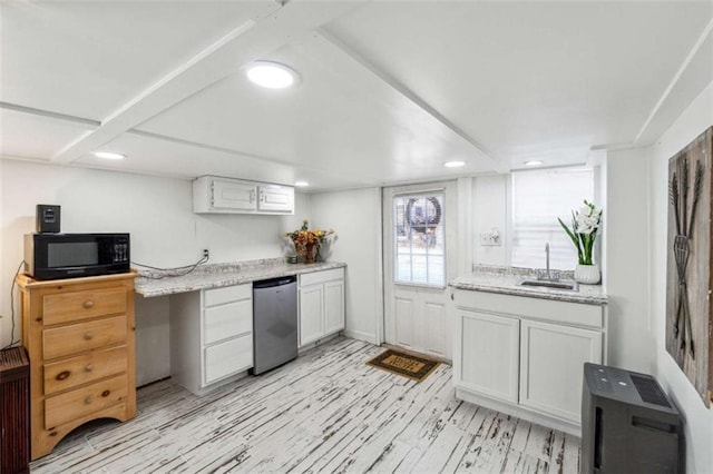 65 Bear Mountain Trl, Cleveland, GA 30528 - kitchen featuring white cabinetry, a sink, light wood-style floors, black microwave, and dishwasher