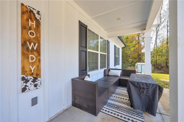 view of patio / terrace featuring area for grilling and covered porch