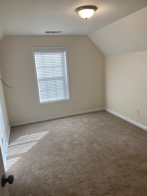 additional living space with vaulted ceiling and carpet flooring