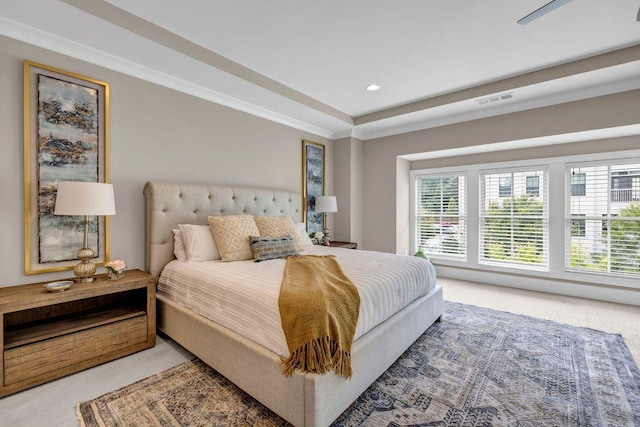 1120 Cordia Ave NW, Atlanta, GA 30318 - bedroom featuring light carpet, recessed lighting, and a tray ceiling