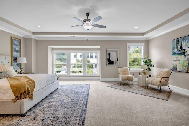 1120 Cordia Ave NW, Atlanta, GA 30318 - bedroom with a raised ceiling, carpet flooring, baseboards, recessed lighting, and ceiling fan