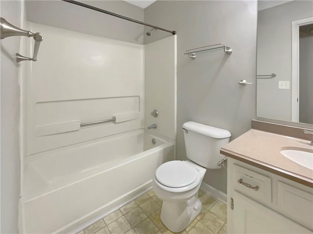 full bathroom with shower / washtub combination, vanity, and toilet