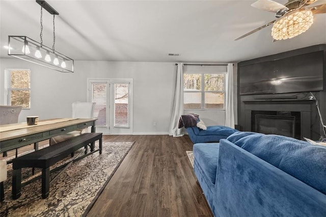 living room featuring dark hardwood / wood-style floors