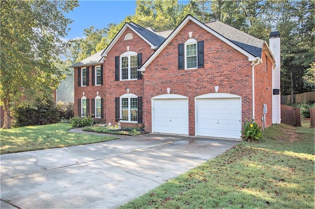 view of front of house with a front lawn and a garage