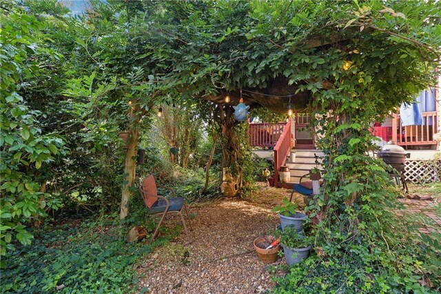 view of yard featuring a wooden deck