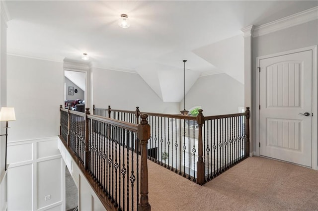 416 Battlefield Creek Dr, Marietta, GA 30064 - hallway featuring carpet floors, ornamental molding, and a wainscoted wall