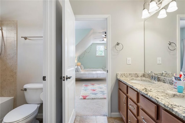 416 Battlefield Creek Dr, Marietta, GA 30064 - ensuite bathroom featuring double vanity, ceiling fan, and tile patterned flooring