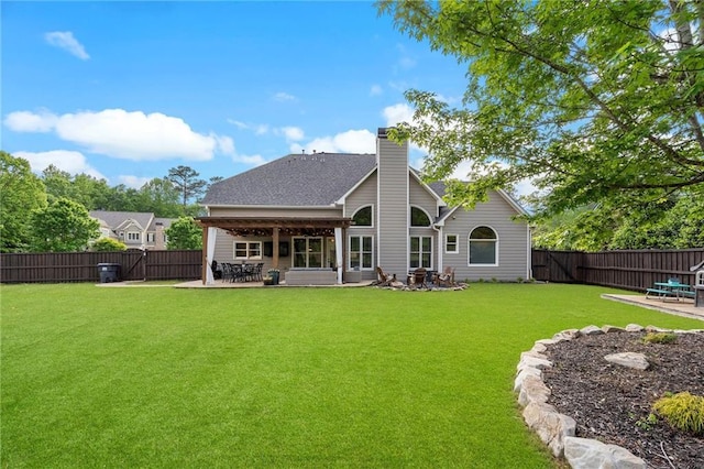 416 Battlefield Creek Dr, Marietta, GA 30064 - rear view of property with a fenced backyard, a patio, and a chimney