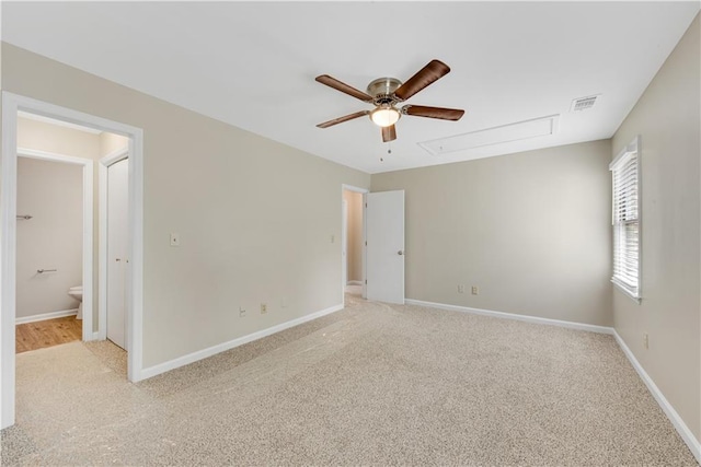 1368 Poplar Pointe SE, Smyrna, GA 30082 - unfurnished room with light carpet, a ceiling fan, baseboards, and attic access