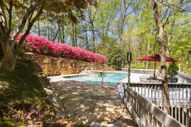 6525 Old Riverside Dr NW, Sandy Springs, GA 30328 - outdoor pool with a deck, a patio, and an in ground hot tub