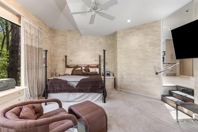 6525 Old Riverside Dr NW, Sandy Springs, GA 30328 - carpeted bedroom with ceiling fan, vaulted ceiling, and baseboards