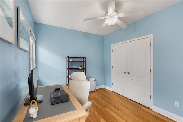 2486 Memorial Dr SE, Atlanta, GA 30317 - home office featuring a ceiling fan, light wood-style flooring, and baseboards
