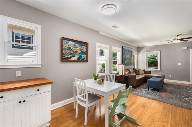 2486 Memorial Dr SE, Atlanta, GA 30317 - dining room with light wood-style flooring, baseboards, and ceiling fan