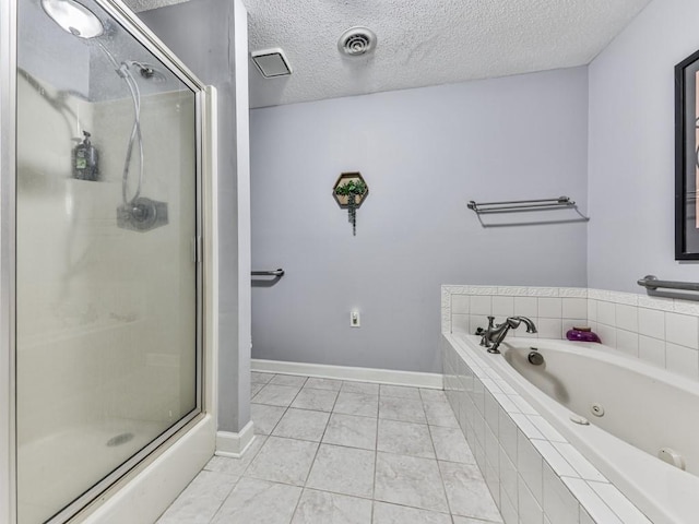 106 Warwick Way SE, Rome, GA 30161 - full bathroom with a whirlpool tub, a shower stall, a textured ceiling, and tile patterned floors