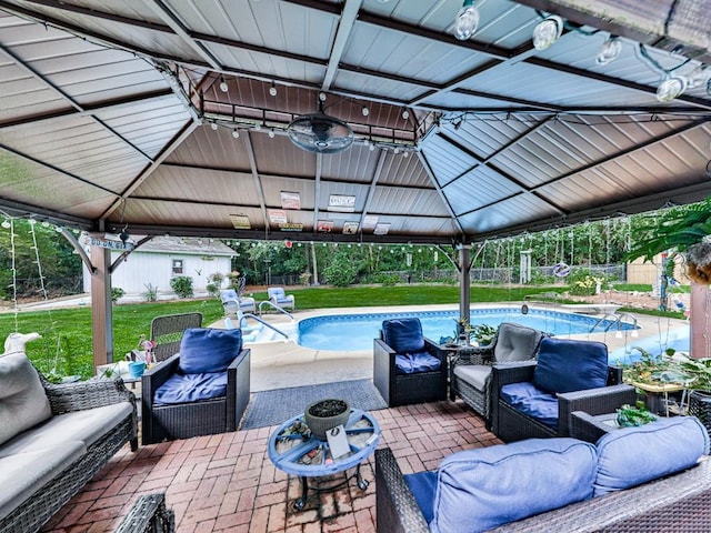 106 Warwick Way SE, Rome, GA 30161 - view of patio featuring a gazebo, an outdoor living space with a fire pit, and an outdoor pool