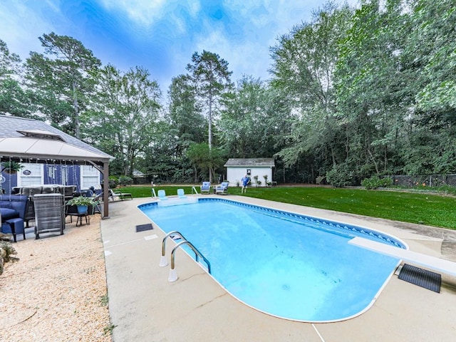 106 Warwick Way SE, Rome, GA 30161 - outdoor pool featuring a diving board, a patio area, a gazebo, and view of scattered trees