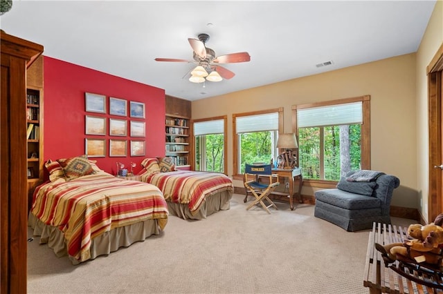 bedroom with carpet floors and ceiling fan