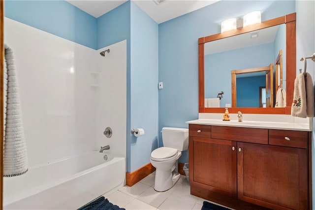 full bathroom with tile patterned floors, toilet, tub / shower combination, and vanity