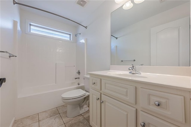 full bathroom with vanity, toilet, shower / washtub combination, and tile patterned flooring