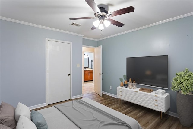 602 Country Park Dr SE, Smyrna, GA 30080 - bedroom featuring wood finished floors, crown molding, baseboards, and a ceiling fan
