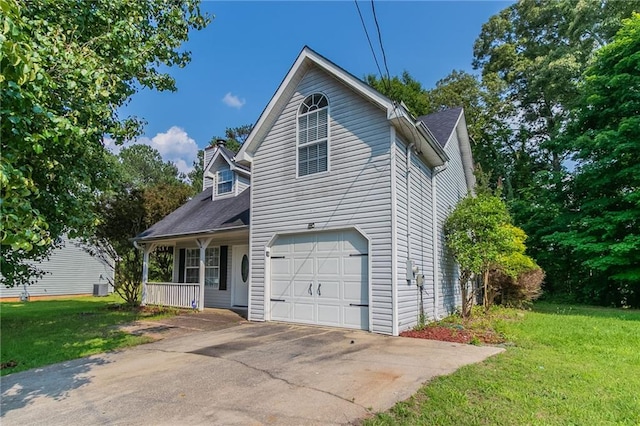 7384 Birch Hollow Pl, Douglasville, GA 30134 - traditional home with a front yard, covered porch, asphalt driveway, and a garage