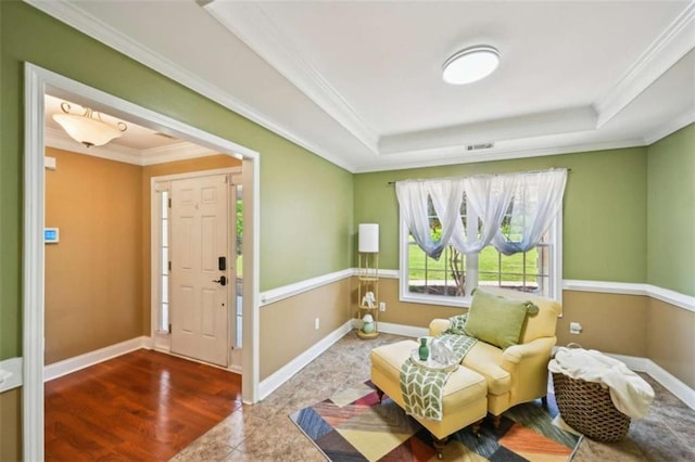 330 Pitts Chapel Rd, Newborn, GA 30056 - sitting room featuring baseboards, crown molding, and a tray ceiling