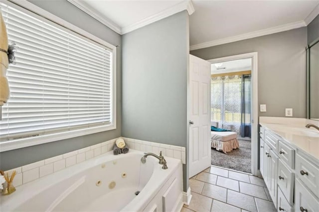 330 Pitts Chapel Rd, Newborn, GA 30056 - full bathroom with crown molding, a tub with jets, ensuite bathroom, tile patterned floors, and vanity