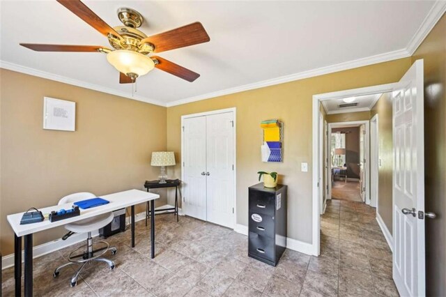 330 Pitts Chapel Rd, Newborn, GA 30056 - office space with a ceiling fan, baseboards, and crown molding