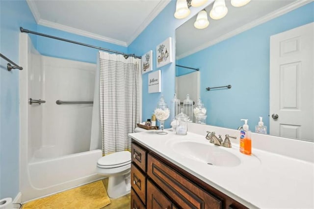 330 Pitts Chapel Rd, Newborn, GA 30056 - bathroom featuring shower / bath combination with curtain, vanity, ornamental molding, and toilet