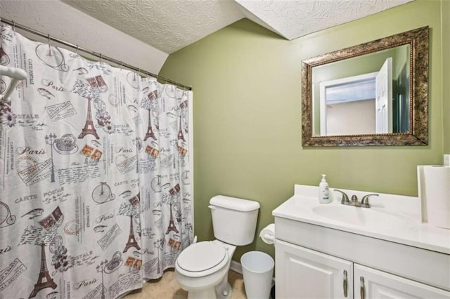 330 Pitts Chapel Rd, Newborn, GA 30056 - bathroom featuring vanity, a textured ceiling, a shower with shower curtain, and toilet