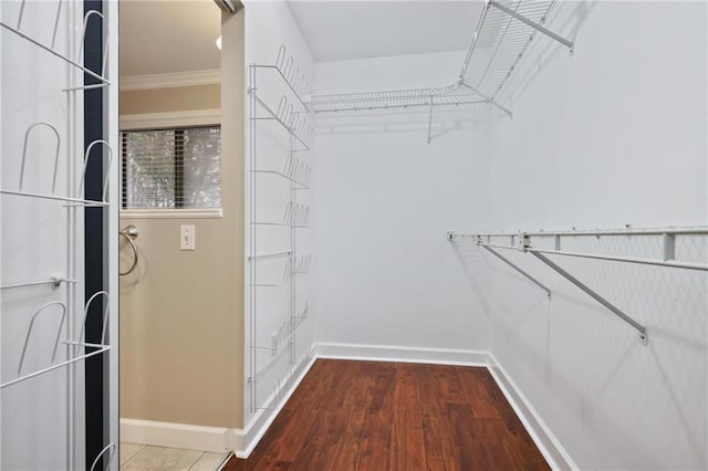 spacious closet featuring hardwood / wood-style floors