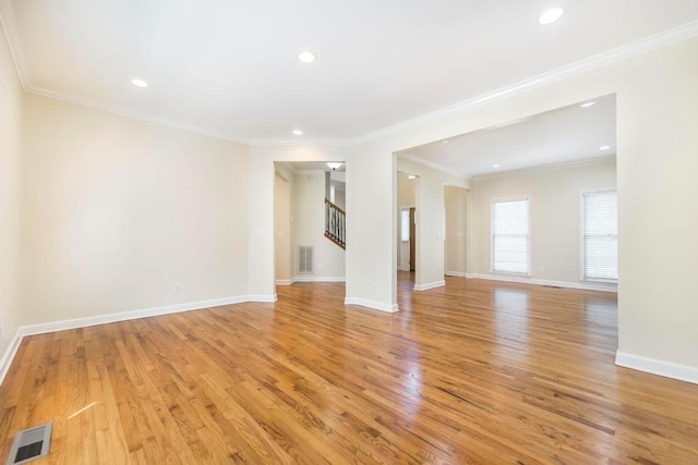 100 Bentwood Cir, Macon, GA 31210 - spare room with light wood finished floors, stairs, recessed lighting, crown molding, and baseboards
