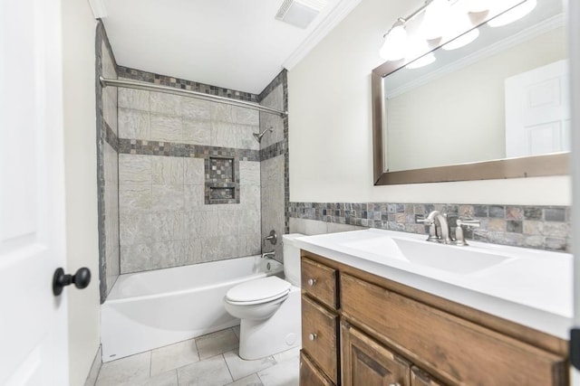 100 Bentwood Cir, Macon, GA 31210 - full bathroom with toilet, ornamental molding, shower / bath combination, tile patterned floors, and vanity
