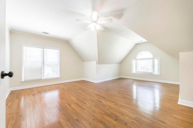 100 Bentwood Cir, Macon, GA 31210 - bonus room with hardwood / wood-style flooring, baseboards, vaulted ceiling, and ceiling fan