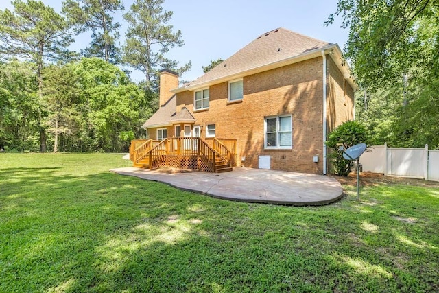 100 Bentwood Cir, Macon, GA 31210 - back of house featuring a patio, a wooden deck, a chimney, stairway, and brick siding