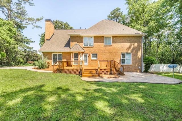 100 Bentwood Cir, Macon, GA 31210 - rear view of property with a chimney, a patio, a deck, and brick siding