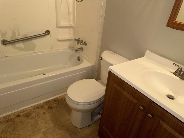 full bathroom featuring toilet, vanity, and bathing tub / shower combination