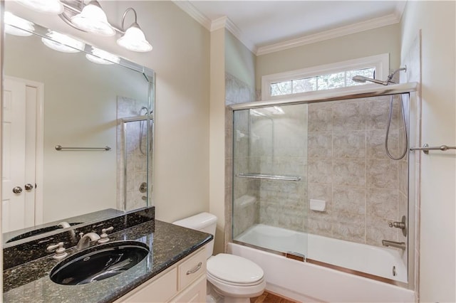 2748 Hidden Falls Dr, Buford, GA 30519 - bathroom featuring vanity, bath / shower combo with glass door, and crown molding