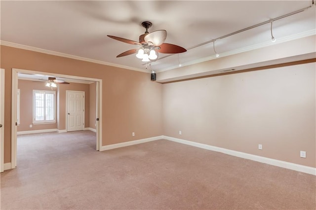 2748 Hidden Falls Dr, Buford, GA 30519 - unfurnished room with ceiling fan, crown molding, light carpet, and track lighting