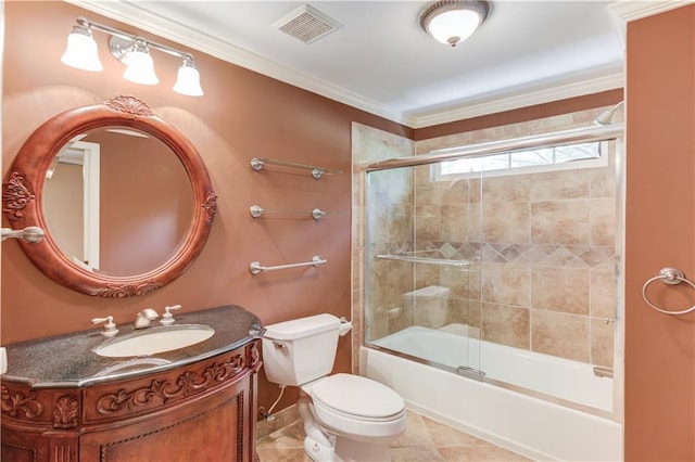 2748 Hidden Falls Dr, Buford, GA 30519 - full bath featuring vanity, combined bath / shower with glass door, tile patterned floors, and ornamental molding