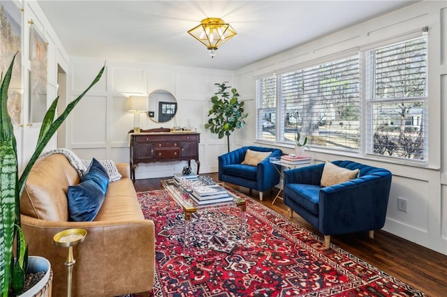 living room with dark hardwood / wood-style floors