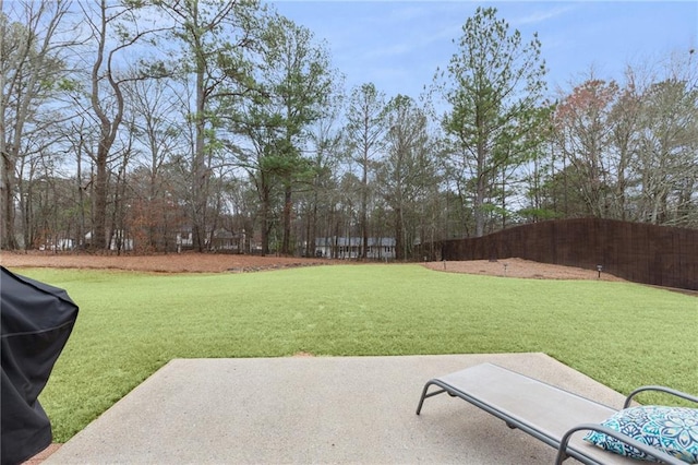 view of yard featuring a patio area and a fenced backyard