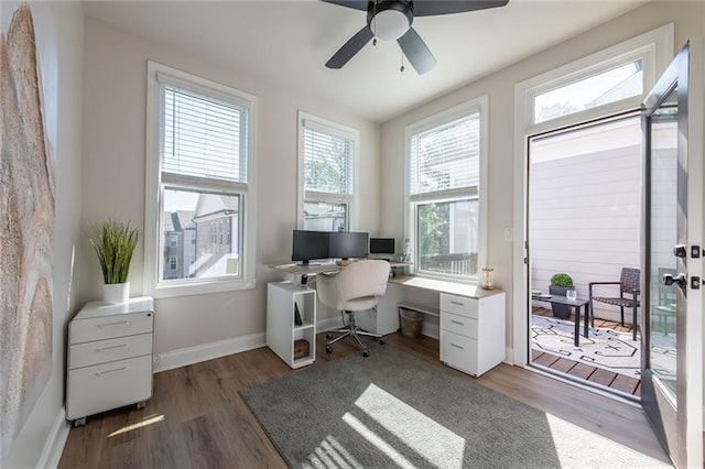 office space featuring dark wood-type flooring